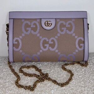 Authentic GUCCI Monogram Jumbo GG Textured Dollar Calfskin Small Ophidia Chain